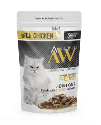 Animal World Sos İçinde Parça Tavuk Etli Yetişkin Kedi Pouch Mama 80 gr