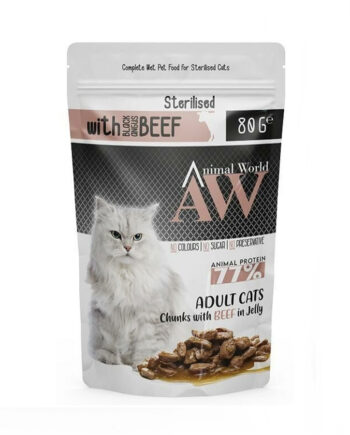 Animal World Sterilised Jöleli Parça Sığır Etli Kısırlaştırılmış Kedi Pouch Mama 80gr