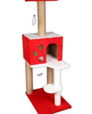 Markapet 3 Katlı Kedi Tırmalama Tahtası + Kedi Evi 40 x 55 x 127 cm Kırmızı