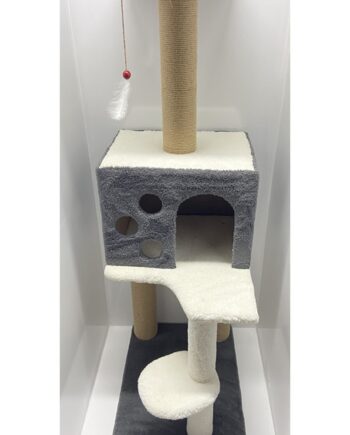 Markapet 3 Katlı Kedi Tırmalama Tahtası + Kedi Evi 40 x 55 x 127 cm Gri