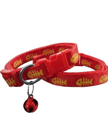 Kedi Boyun Tasması Kılçık Desenli Çanlı 1 cm*18-30 cm Kırmızı