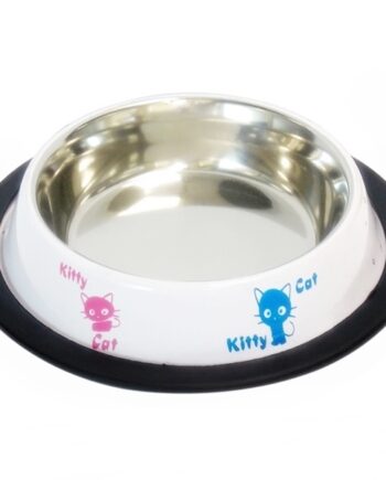 Tommy kedi desenli çelik mama kabı beyaz 250 ml