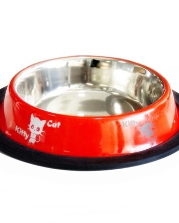 Tommy kedi desenli çelik mama kabı kırmızı 250 ml