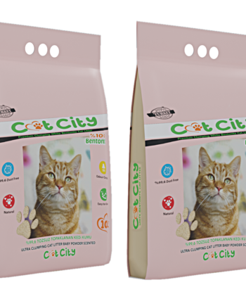 Cat City Ekstra Parfümlü Bentonit Topaklanan Kedi Kumu 10 Lt Bebek Pudralı ( 2 Adet )
