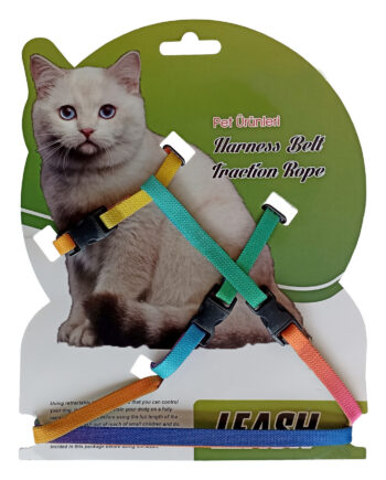 Gezdirme Kayışlı Dokuma Kedi Göğüs Tasma Seti 20*32-120 cm Renkli