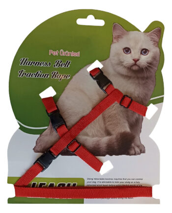 Gezdirme Kayışlı Dokuma Kedi Göğüs Tasma Seti 20*32-120 cm Kırmızı