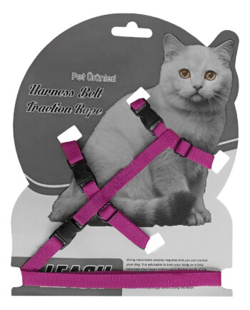 Gezdirme Kayışlı Dokuma Kedi Göğüs Tasma Seti 20*32-120 cm Mürdüm