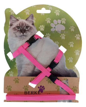 Gezdirme Kayışlı Dokuma Kedi Göğüs Tasma Seti 20*32-120 cm Pembe