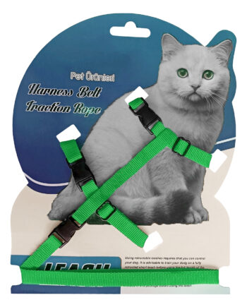 Gezdirme Kayışlı Dokuma Kedi Göğüs Tasma Seti 20*32-120 cm Yeşil