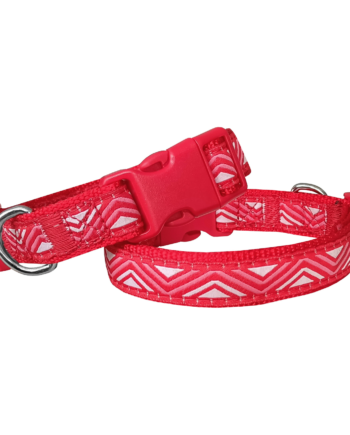 Doggie Dalga Desenli Dokuma Köpek Boyun Tasması 3 cm x 40-60 cm Kırmızı