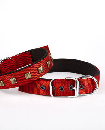 Doggie Piramit Desenli Köpek Tasması 2,5*37-45 cm Kırmızı