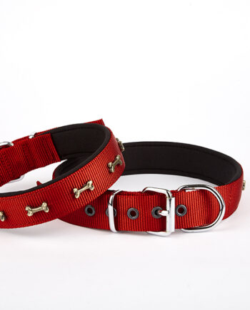 Doggie Softlu Dokuma Metal Kemik Süslü Tasma 2,5*60 cm Kırmızı