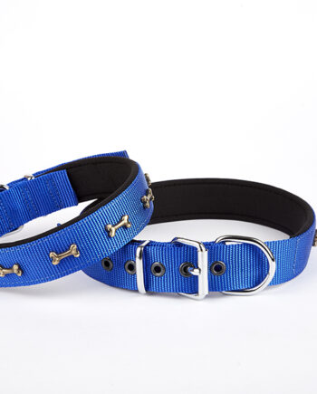 Doggie Softlu Dokuma Metal Kemik Süslü Tasma 2,5*60 cm Mavi