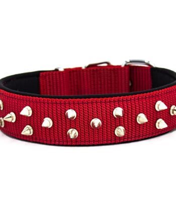Doggie Konfor El Yapımı Çivili Köpek Boyun Tasması 4x52-60cm Kırmızı