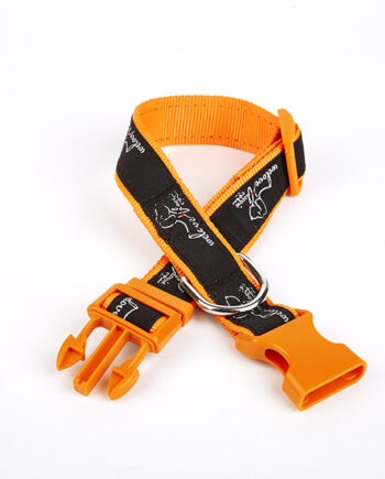 Doggie Desenli Süslü Dokuma Köpek Boyun Tasması 2 x 30-45 cm Turuncu