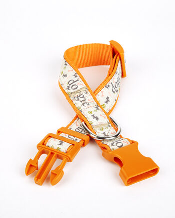 Doggie Köpek ve Pati Desenli Dokuma Köpek Boyun Tasması 3 cm x 36-60 cm Turuncu