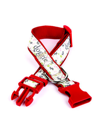 Doggie Köpek ve Pati Desenli Dokuma Köpek Boyun Tasması 3 cm x 36-60 cm Kırmızı