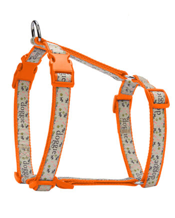Doggie Desenli Süslü Dokuma Köpek Göğüs Tasması 2 x 45-55 cm Turuncu