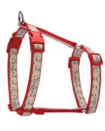 Doggie Desenli Süslü Dokuma Köpek Göğüs Tasması 2 x 50-70 cm Kırmızı