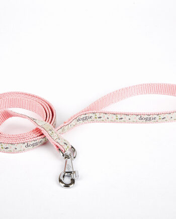 Doggie Desenli Süslü Dokuma Köpek Gezdirme Kayışı  El Yapımı 1,5 x 160 cm Pembe