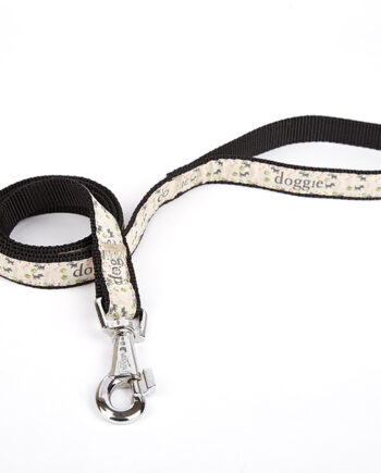 Doggie Desenli Süslü Dokuma Köpek Gezdirme Kayışı  El Yapımı 2 x 140 cm Siyah