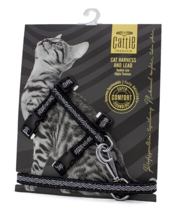Cattie Premium Desenli Dokumadan El Yapımı Kedi Göğüs Takımı 40 cm Siyah