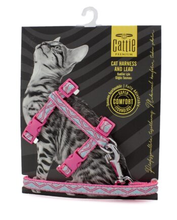Cattie Premium Desenli Dokumadan El Yapımı Kedi Göğüs Takımı 40 cm Pembe