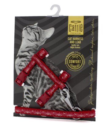 Cattie Premium Desenli Dokumadan El Yapımı Kedi Göğüs Takımı 40 cm Kırmızı