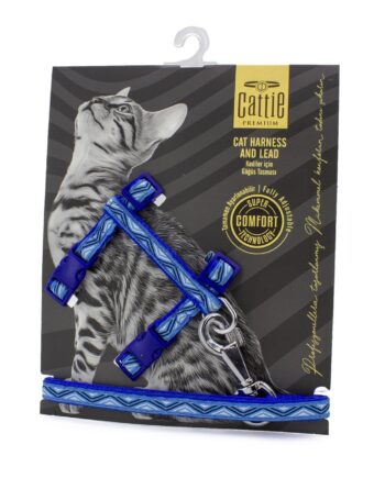 Cattie Premium Desenli Dokumadan El Yapımı Kedi Göğüs Takımı 40 cm Mavi