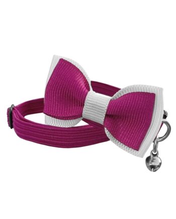 Markapet Papyonlu Elastik Örme Kedi Tasması 18,5 cm-29 cm Koyu Pembe