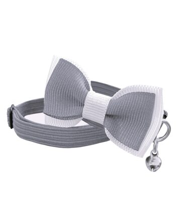 Markapet Papyonlu Elastik Örme Kedi Tasması 18,5 cm-29 cm Gri