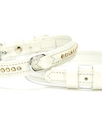 Doggie Flotter Deri Swarovski Kristal Taşlı Köpek Boyun Tasması 1,5 x 24-30 cm Beyaz