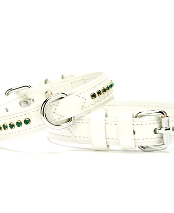 Doggie Flotter Deri Swarovski Kristal Taşlı Köpek Boyun Tasması 2 x 28-34 cm Beyaz