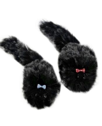 Tüylü kedi oyuncağı tekli papyonlu siyahlı grili fare 20*5 cm