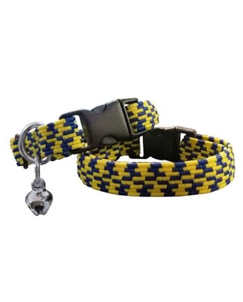 Markapet Elastik Örme Kedi Tasması Sarı-Lacivert 10 mm A=23/32 cm