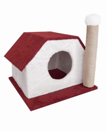Markapet Tırmalamalı Kedi Klubesi 33 x 40 x 45 cm Kırmızı-Beyaz