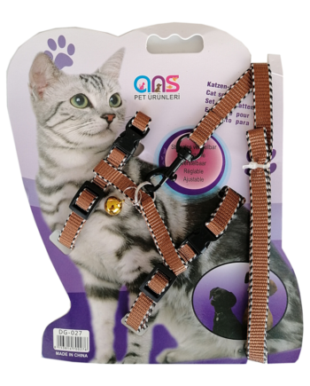 Çizgi İşlemeli Kedi Göğüs Bel Tasması Dokuma Kahverengi 20 * 32 cm