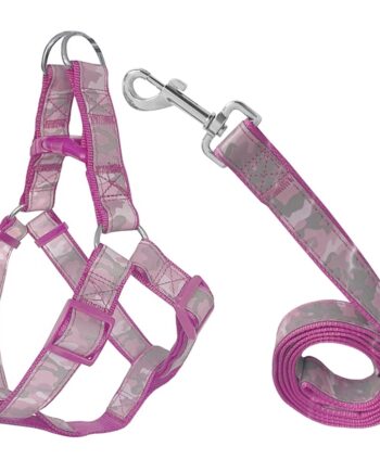 Köpek Göğüs Tasma Seti Reflektörlü Kamuflaj Desenli 120 cm-40 cm-56 cm Pembe