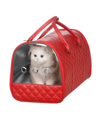 Markapet Kapitone Şeffaf Kedi Taşıma Çantası 22*30*45 cm Kırmızı