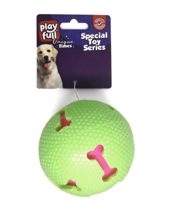 Playfull Işıklı Kemik Desenli Plastik Top Köpek Oyuncağı 7,5 Cm Yeşil