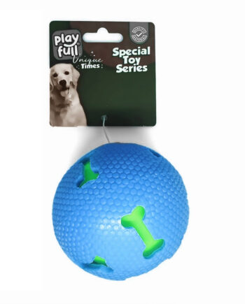 Playfull Sesli Kemik Desenli Plastik Top Köpek Oyuncağı 7,5 Cm Mavi