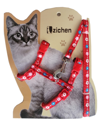 Atlantik Kırmızı Çiçekli Kedi Göğüs Bel Tasması 20*32 cm