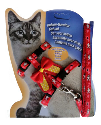 Atlantik Kurdelalı Desenli Kedi Göğüs Bel Tasması 20*32 cm Kırmızı