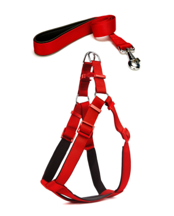 Köpek Göğüs Tasma Seti 60-75 cm Kırmızı+ Gezdirme Kayışı