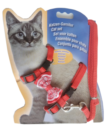 Atlantik Papyonlu Kırmızı Kedi Göğüs Bel Tasması 20*32 cm