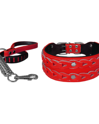 Markapet Elegance Deri İşlemeli Lüks Köpek Tasma Seti XL 7 cm*60-68 cm Kırmızı