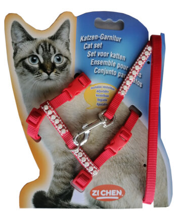 Atlantik Taşlı Kedi Göğüs Bel Tasması 20*32 cm Kırmızı