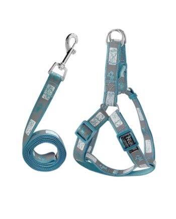 Köpek Göğüs Tasma Seti Köpek Desenli 120 cm-47 cm-67 cm Açık Mavi
