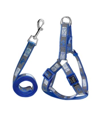 Köpek Göğüs Tasma Seti Köpek Desenli 120 cm-47 cm-67 cm Koyu Mavi
