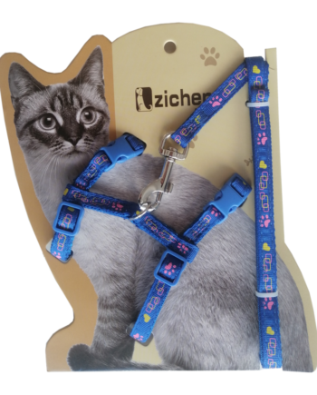 Atlantik Mavi Kalp Desenli Kedi Göğüs Bel Tasması 20*32 cm